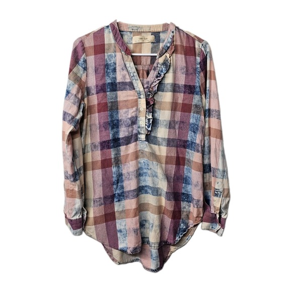 Isabella Sinclair Tops - Isabella Sinclair for Anthropologie XS Plaid Shirt  Blouse Ruffled 100% Cotton